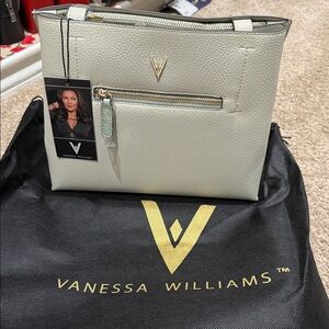 Vanessa Williams Cream Leather Shoulder Bag